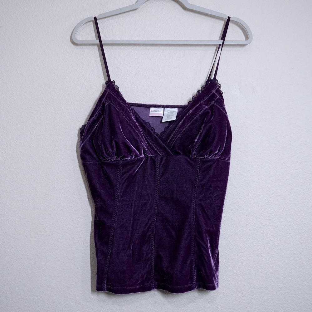 Vintage Y2K Velvet Lace Spaghetti Strap Cami Tank Size XL Dark Purple Whimsigoth